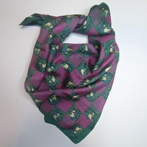 Vintage 100% Silk Scarf - Folk Art Horse Print - 31" x 32"